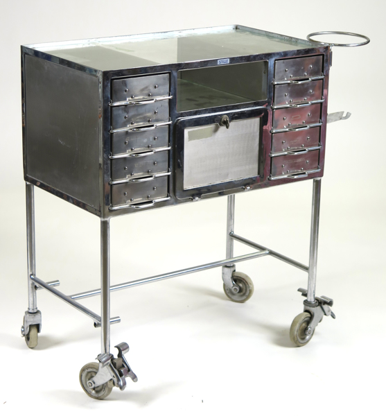 Klinikvagn, rostfritt stål med glasskivor, Stille, 1900-talets 1 hälft, inredning med lådor, l exklusive hållare 70 cm_25048a_8daddc16fb315ef_lg.jpeg