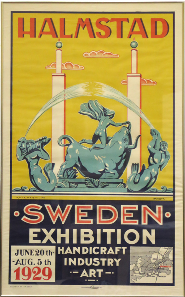 Olson, Axel, utställningsaffisch, litograferad, Halmstadutställningen 1929, handsignerad av konstnären 1981, 100 x 62 cm, Halmstadgruppen debuterade på utställningen 1929_25212a_8daed86714f1dce_lg.jpeg
