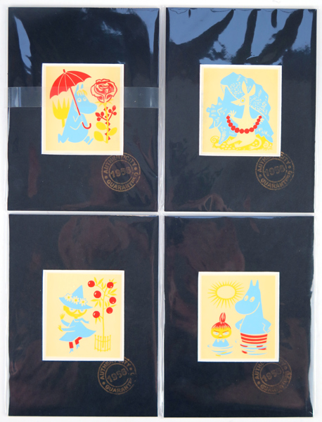 Jansson, Tove, efter, 4 färgtryck, Muminfigurer, tryckta 1956 för Stockmanns och NK av Kromipaino Helsingfors, _25595a_8dafeba2710cc0e_lg.jpeg