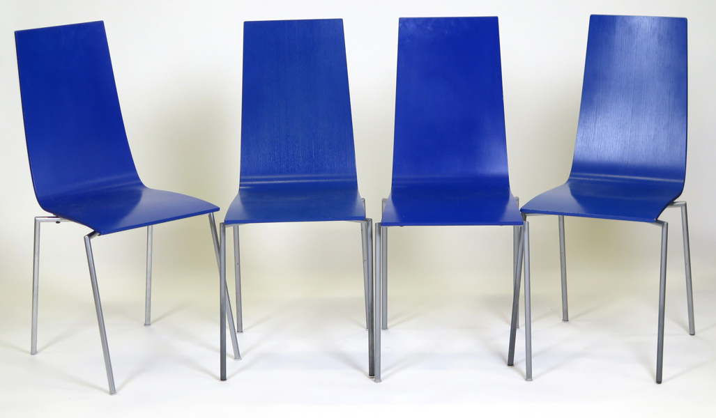 Ljunggren, Mattias för Källemo, stolar, 4 st, blålackerat böjträ på metallunderrede, "Cobra", _26267b_8db23d9836f93e6_lg.jpeg