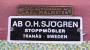 Malmsten, Carl för O H Sjögren, Tranås, soffa, "Hemmakväll",  djuphäftad, grön klädsel, l 205 cm
