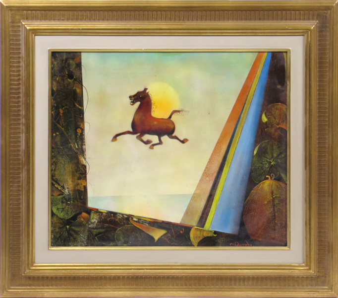 Qvarsebo, Mikael, olja, "Pegasus", signrad och daterad 1977, 47 x 55 cm