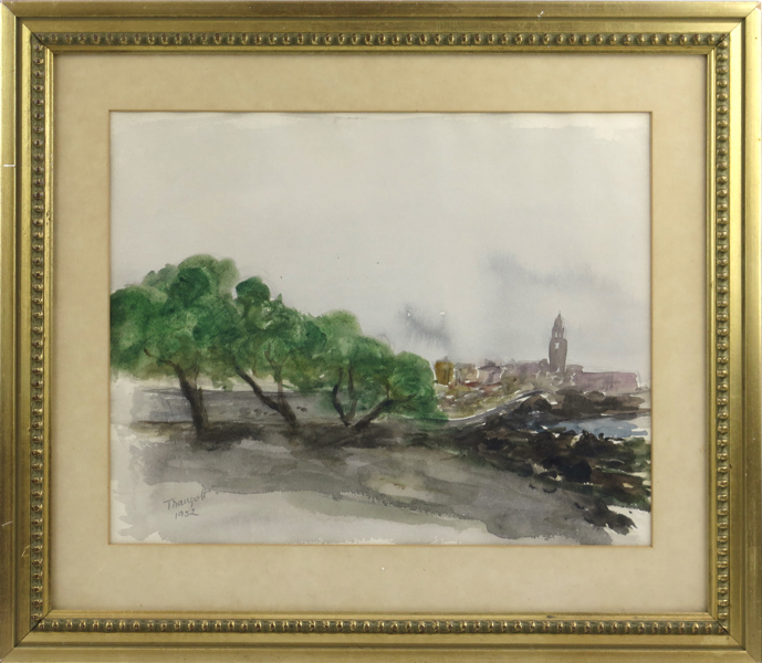 Okänd konstnär, akvarell, kustparti med stad (Lazise?), signerad Traugott och daterad 1952, synlig pappersstorlek 23 x 29 cm_26709a_8db23d6ff63bde6_lg.jpeg