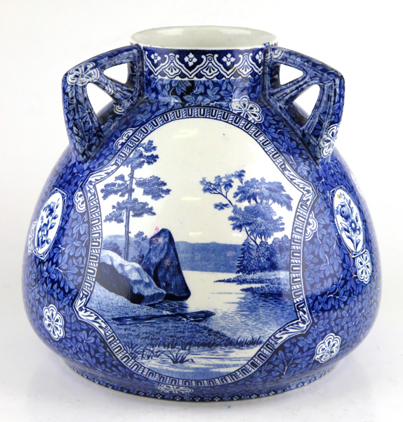 Okänd designer för Rörstrand, vas med hänklar, flintgods, blå underglasyrdekor av blommor samt landskap mm, h 20 cm_26967a_lg.jpeg