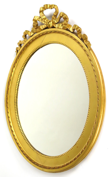 Spegel, skuret och förgyllt trä och stuck, gustaviansk stil, 1900-tal, krönande rosett, h 90 cm_27043a_8db29f0a25a3b02_lg.jpeg