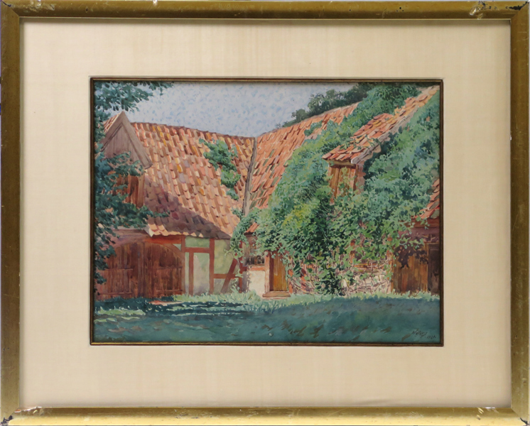 Widforss, Gunnar Mauritz, akvarell, korsvirkesgård, signerad och daterad 1920, synlig pappersstorlek 33 x 44 cm_27265a_8db2b931512fdaa_lg.jpeg
