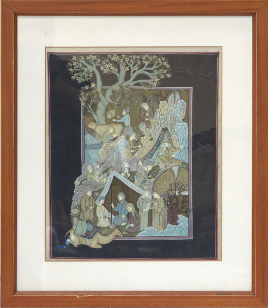 Okänd indo-persisk konstnär, 1900-tal, gouache på siden, komposition med personer och djur, synlig storlek 50 x 41 cm_27288a_8db2bb30f7baff4_lg.jpeg