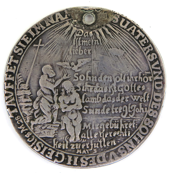Silvermynt, 1 Reichstaler, så kallad Tauftaler, Ernst I, Saxen-Coburg-Gotha 1671, upphängningshål_27365a_8db3da10ad51889_lg.jpeg