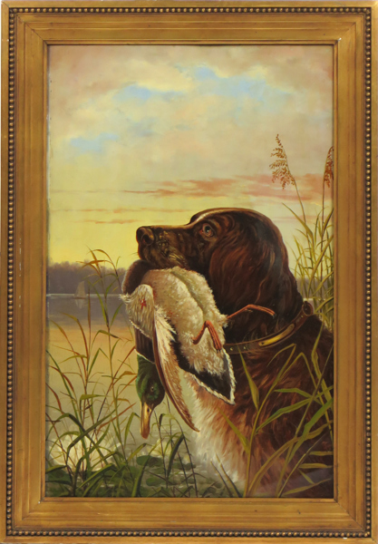 Okänd engelsk (?) konstnär, 1800-talets slut, olja på plåt, spaniel med gräsand, 80 x 50 cm_27377a_lg.jpeg