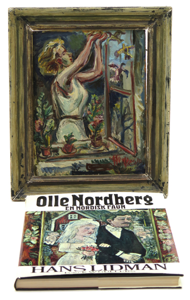 Nordberg, Olle, olja, kvinna med fåglar, signerad och daterad 1933, 24 x 18 cm, medföljer bok_27614a_8db44cb7032da98_lg.jpeg