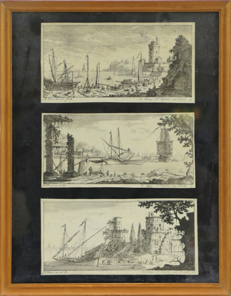 Place, Francois efter Visccher, Nicolaes II, kopparstick, 3 st, samramade, kustpartier, ur serien 6 landskap från cirka 1675, pappersstorlek 90 x 180 mm_27647a_lg.jpeg