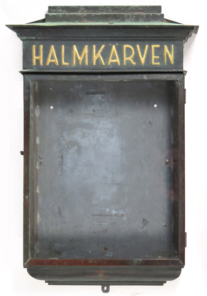 Menyskylt, koppar, 1920-30-tal, Restaurant Halmkärven, Halmstad, h 80 cm, bruksslitage_27663a_8db44dcc95cc0bc_lg.jpeg