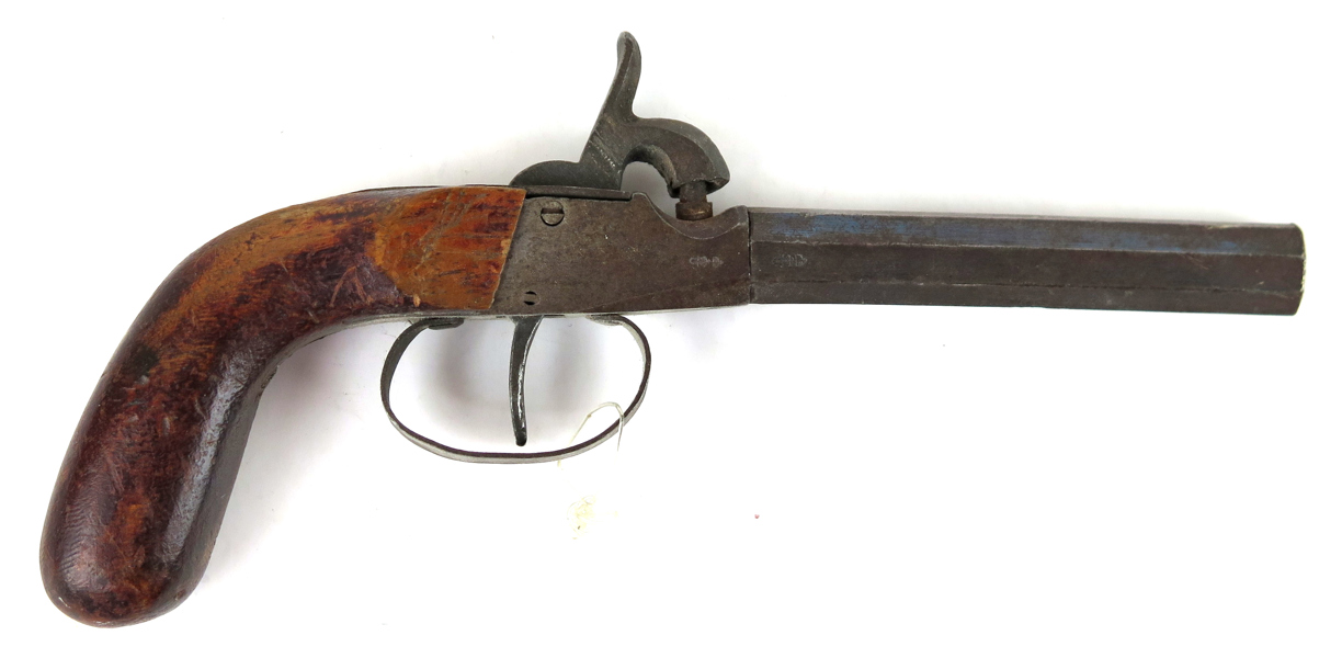 Slaglåspistol, enkelpipig, så kallad Weinbergpistol, 1800-talets 2 hälft, proberstämplar, l 22 cm, funktion garanteras ej_27680a_lg.jpeg