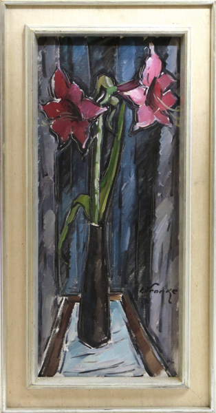 Franke, Ivan, olja, röd amaryllis, signerad, 64 x 27 cm