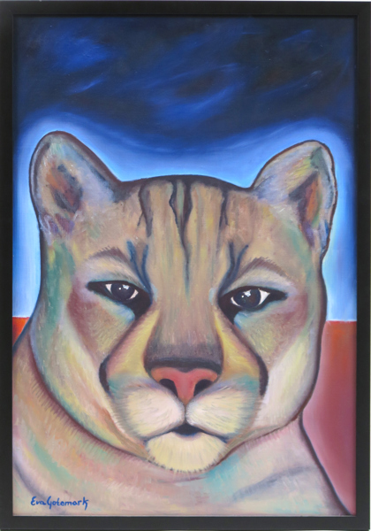 Gotemark, Eva, olja, "Puma", signerad, 75 x 50 cm