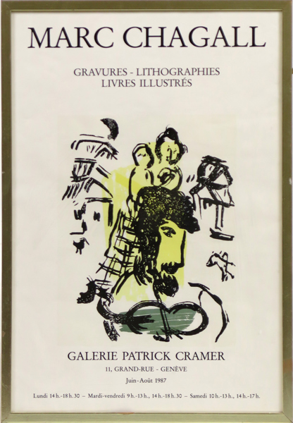 Chagall, Marc, utställningsaffisch, litograferad, Geneve, 1987, synlig pappersstorlek 59 x 40 cm