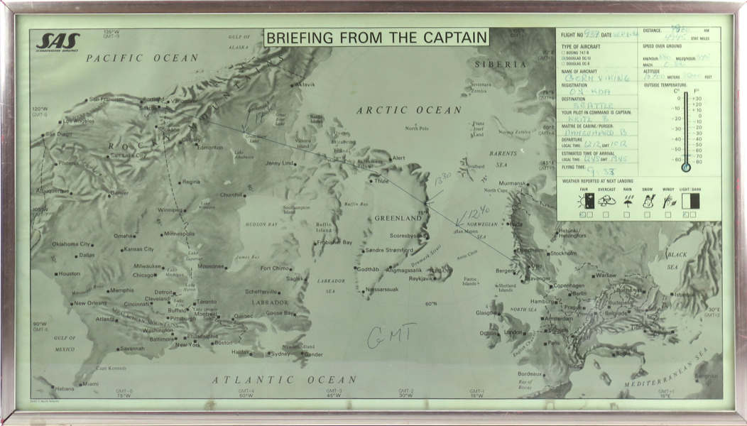 Flightkarta, "Briefing from the captain", Gorm Viking för SAS, flight mellan Köpenhamn och Seattle, 6/9 -82, synlig pappersstorlek 28 x 51 cm_28109a_8db4fa42fcd1d87_lg.jpeg