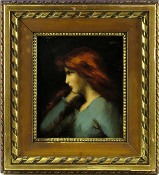 Henner, Jean-Jacques, olja på pannå, porträtt av rödhårig kvinna, signerad, 28 x 22 cm_28110a_8db4d5610190815_lg.jpeg