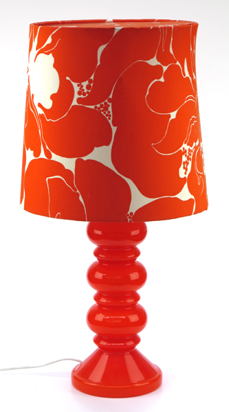 Okänd designer, bordslampa, 1960/70-tal, orange glas, originalskärm, höjd inklusive skärm 63 cm_28275a_8db55291d5e5c60_lg.jpeg