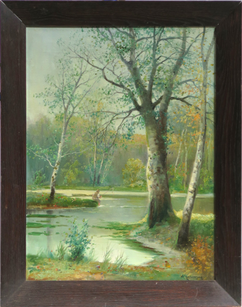 Okänd konstnär, 1900-talets början, olja, landskap med metande pojke, signerad W Halvarson, 55 x 41 cm_28537a_8db5ab3b332dbef_lg.jpeg