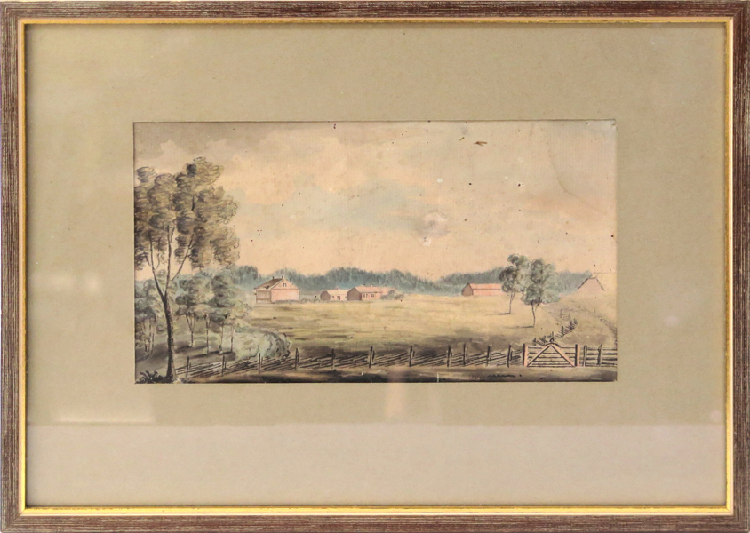 Okänd konstnär, 1800-talets mitt, akvarellerad tuschlavering, gård i landskap, synlig pappersstorlek 12 x 20 cm_28545a_8db5abbabd6a1c1_lg.jpeg