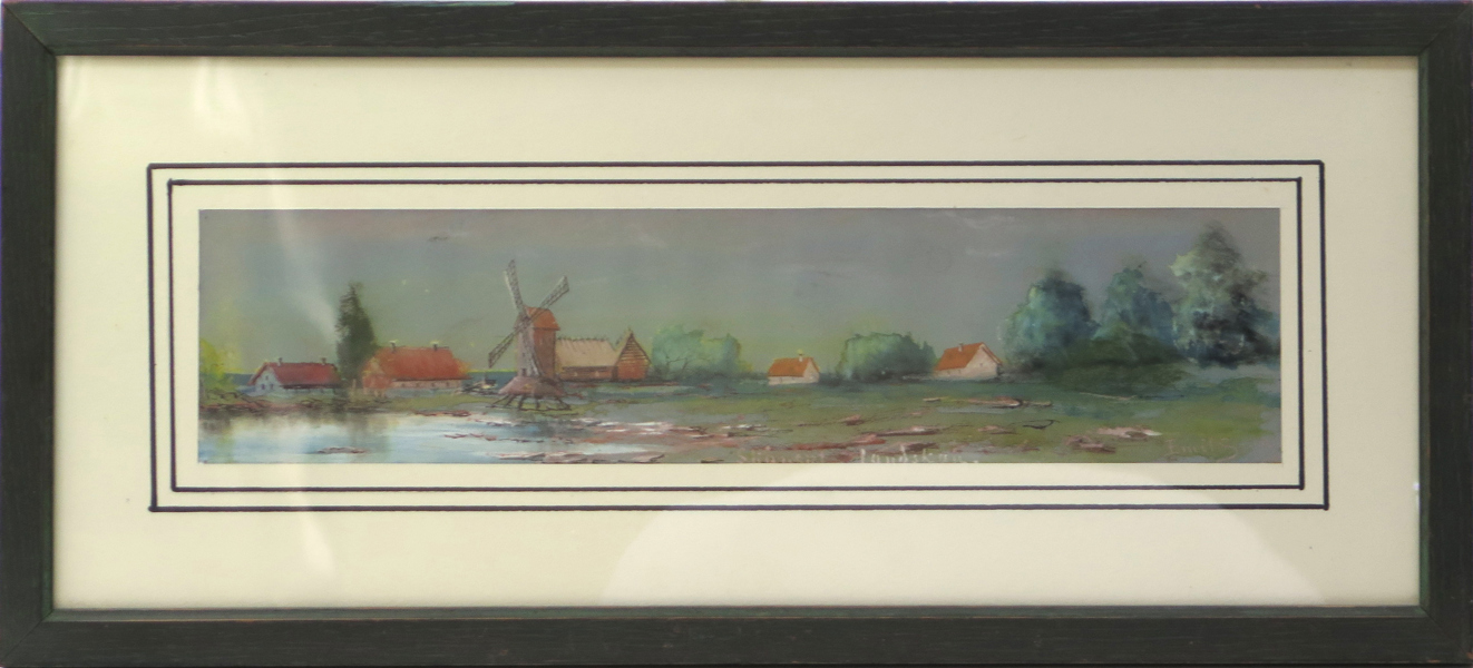 Okänd konstnär, 1900-talets 1 hälft, blandteknik, "Skånskt landskap", signerad Emil S-n, synlig storlek 9 x 37 cm_28559a_8db5ab7819d5ce6_lg.jpeg