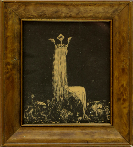 Bauer, John, litografi, efter honom, utgiven 1915 i häftet "Troll" av Ernst Bauers Förlag, "Prinsessan och småtrollen" (No 9), synlig pappersstorlek 10,5 x 9 cm, ej examinerad ur ram _28733a_8db5c4ed0b1f2c8_lg.jpeg