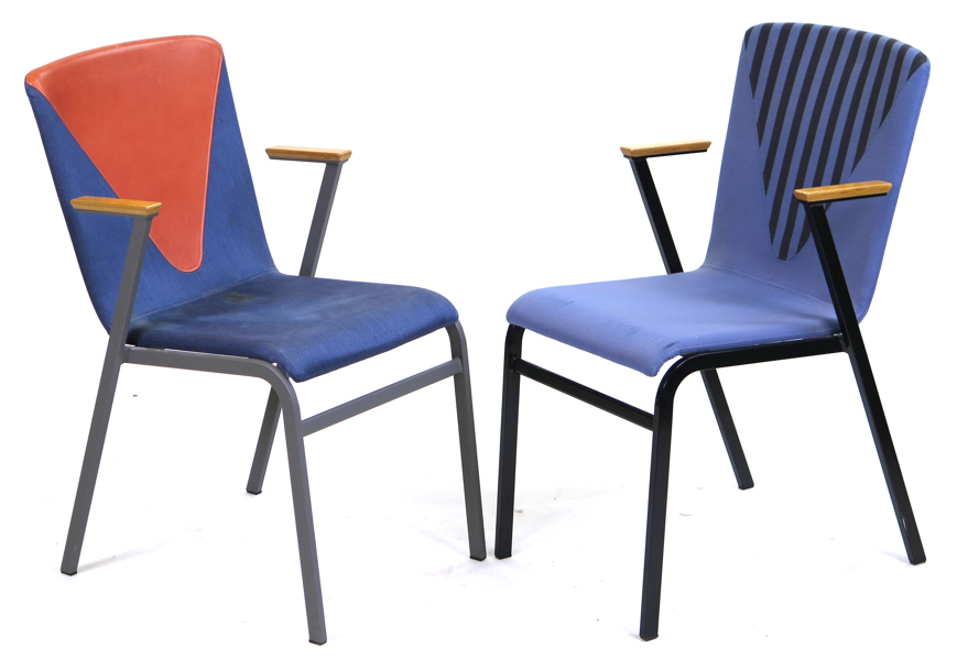 Okänd designer för Miljöexpo, stolar, 1 par, lackerad metall, olikfärgad textilklädsel, etikettsignerad och daterad -93_28790a_lg.jpeg