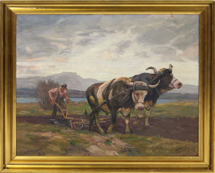Okänd konstnär, 1900-talets 1 hälft, olja, plöjning med oxar, otydligt signerad, 65 x 81 cm_28825a_lg.jpeg