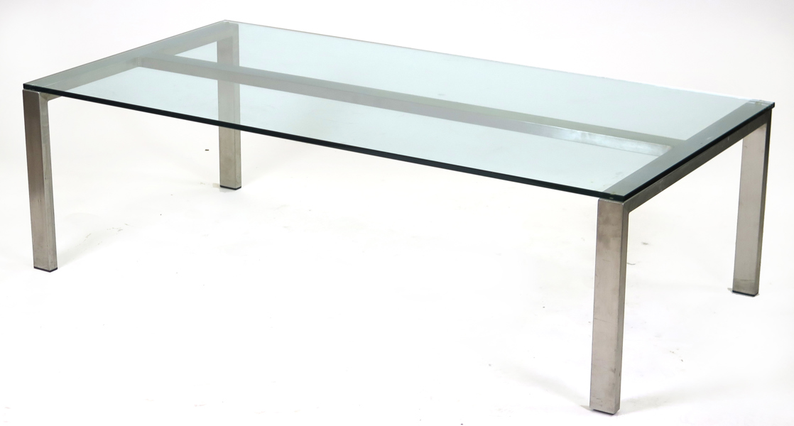 Okänd dansk designer, soffbord, borstat stål med glasskiva, l 140 cm_28834a_lg.jpeg