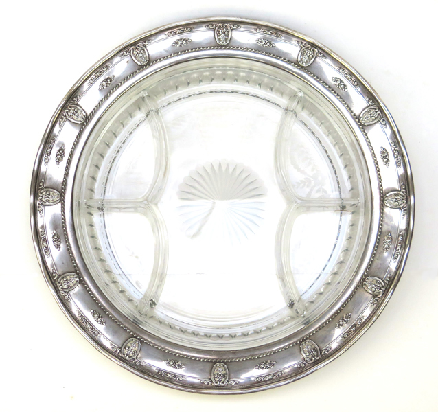 Fat, glas och sterlingsilver, Wallace, USA, 1900-talets 1 hälft, diameter 34 cm