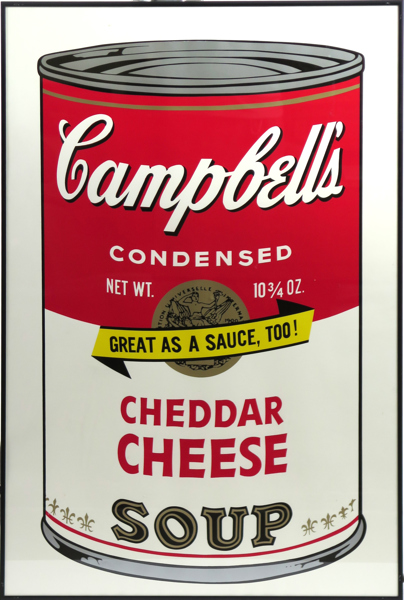 Warhol, Andy, efter, serigrafi, Campbell´s Condensed Soup, Cheddar Cheese, ed Sunday B Morning, a tergo blå stämpel "Fill in your own signature", synlig pappersstorlek 89 x 58,5 cm_28939a_8db67fc671e3d41_lg.jpeg