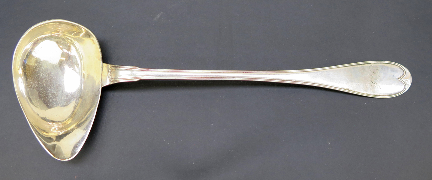 Soppslev, silver, gammalsvensk modell, stämplad H G Vogt Kristianstad 1831, l 35 cm, vikt 210 gram, initialer