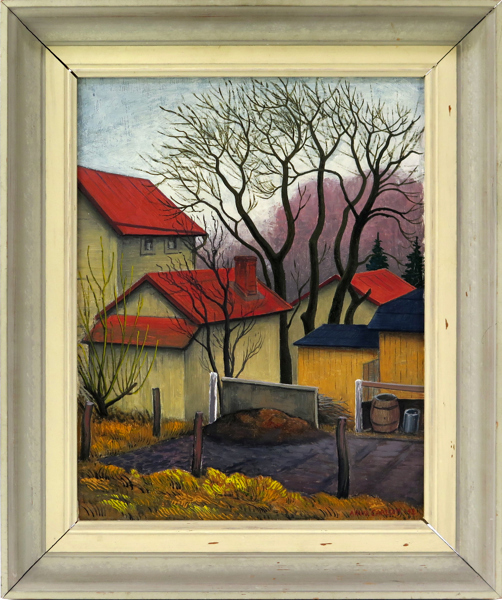 Carlson, Arvid, olja, "Röda tak", signerad och daterad 1942, 27 x 35 cm