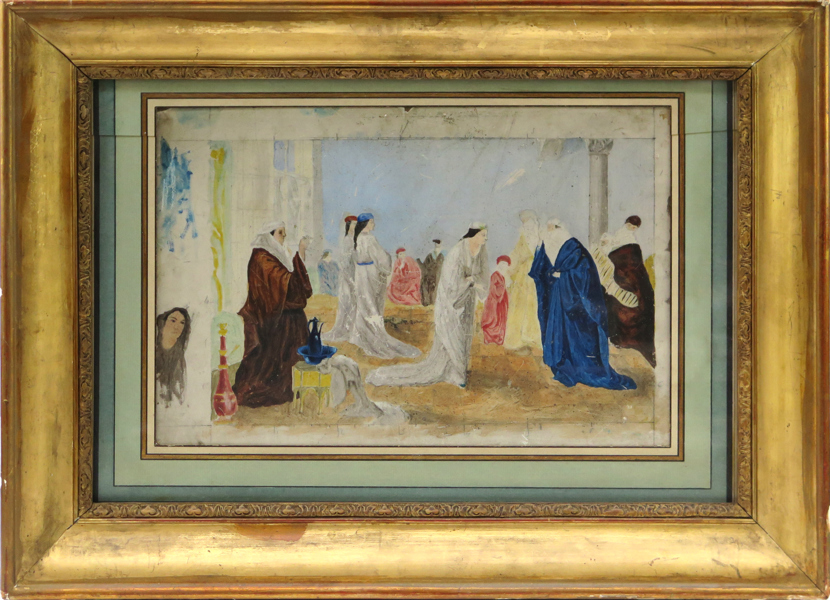 Okänd konstnär, 1800-tal, blandteknik, biblisk scen (Salomo och Drottningen av Saba?), synlig pappersstorlek 20 x 29 cm_29206a_8db70a9e4035ecc_lg.jpeg