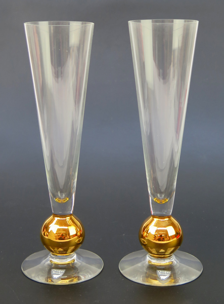 Cyrén, Gunnar för Orrefors, champagneglas, 1 par, "Nobel", design till Nobelprisets 90-årsjubileum 1991, h 22 cm, i originalförpackningar