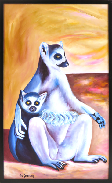 Gotemark, Eva, olja, "Ringsvans lemur", signerad, 101 x 60 cm