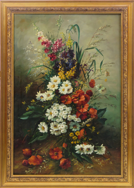 Okänd konstnär, olja, blomsterstilleben, 91 x 61 cm