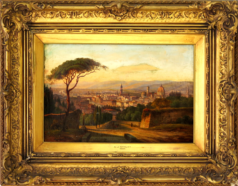 Strutt, Arthur John, olja, vy över Florens från Parco di Villa di Rusciano, signerad och daterad 1860, 32 x 45 cm_29789a_8db79494fd0a6e7_lg.jpeg