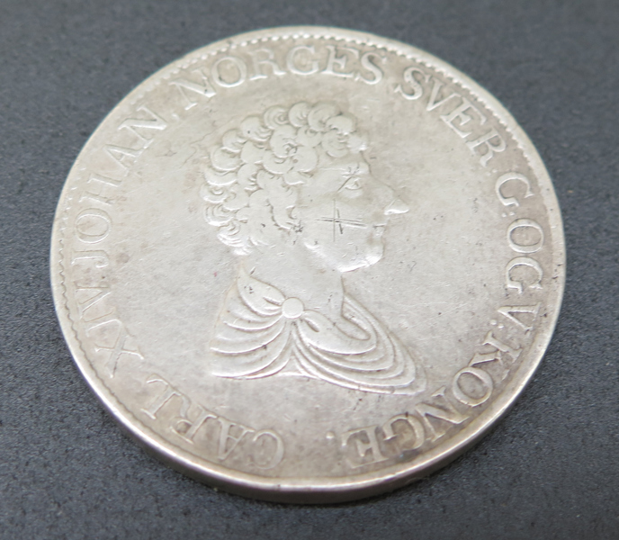 Silvermynt, 1 Speciedaler (9 1/4 Stycken, 1 Mark Fin Silver) Karl XIV Johan, Norge 1826, små repor_29819a_8db7ba486fa7161_lg.jpeg