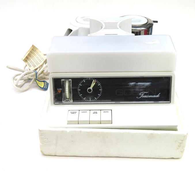 Thebryggare/vattenkokare med timer, Goblin Teasmade 860, design 1977, i original frigolitskydd 