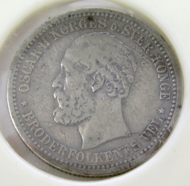 Silvermynt, 1 Krone, Norge Oskar II, 1887