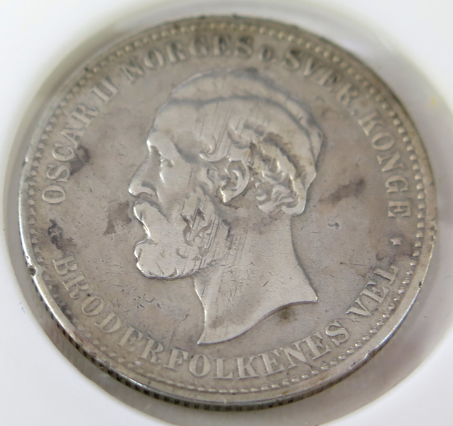 Silvermynt, 2 Kroner, Norge Oskar II, 1894, fläckar