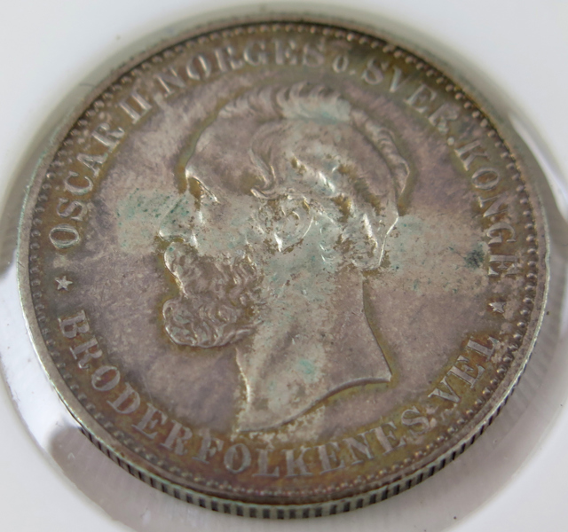 Silvermynt, 2 Kroner, Norge Oskar II, 1897, patina