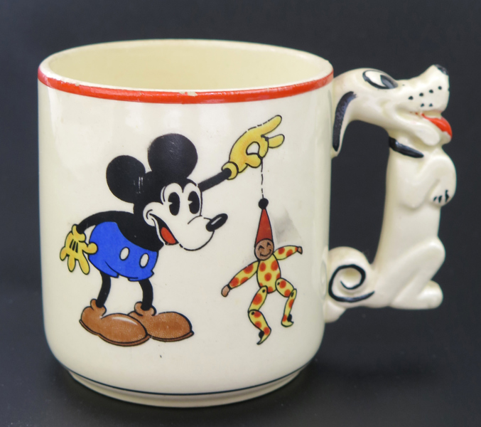 Disney, Walt, efter honom, mugg, flintgods, Rörstrand, 1930-40-tal, Musse Pigg,  stämplad, h 8 cm