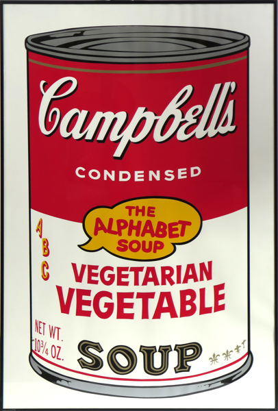 Warhol, Andy, efter, serigrafi, Campbell´s Condensed Soup, Vegetarian vegetable, ed Sunday B Morning, a tergo blå stämpel "Fill in your own signature", synlig pappersstorlek 89 x 58,5 cm