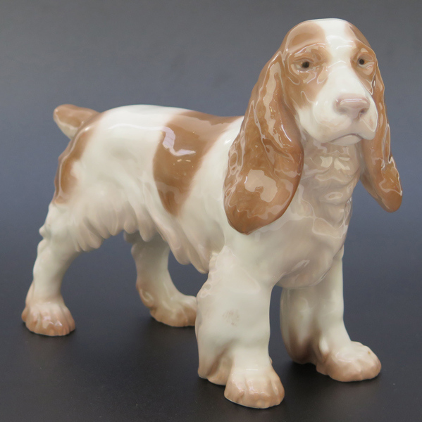 Jensen, Lauritz för B&G, figurin, Cockerspaniel, modellnummer 2095, polykrom underglasyrdekor, längd 21 cm