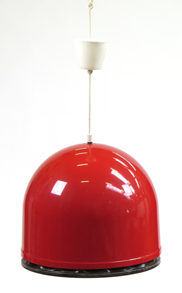 Okänd dansk designer, taklampa, röd plast, 1950-60-tal, dia 36 cm