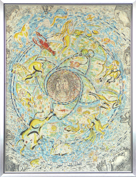 Bengtsson, Walter, färglitografi, "I zodiakens tecken", signerad, synlig pappersstorlek 62 x 46 cm