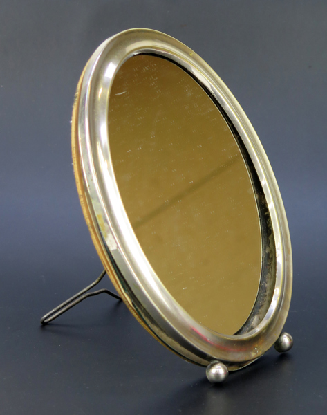 Sminkspegel, nysilver, Manco, Peru, 1920-30-tal, oval, h 24 cm